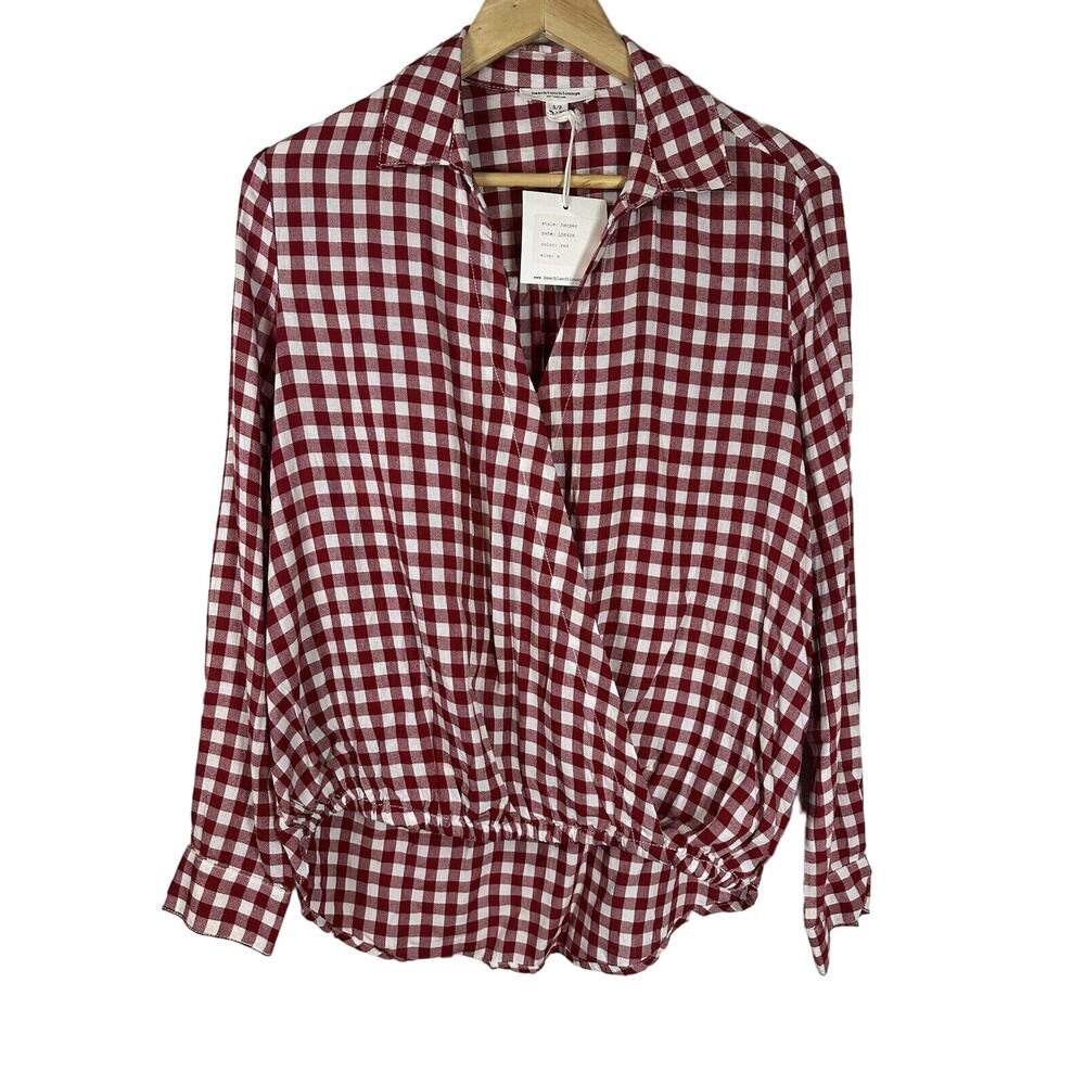 Beach Lunch Lounge Checkered Gingham Red White Surpluses Blouson Top Size S NWT